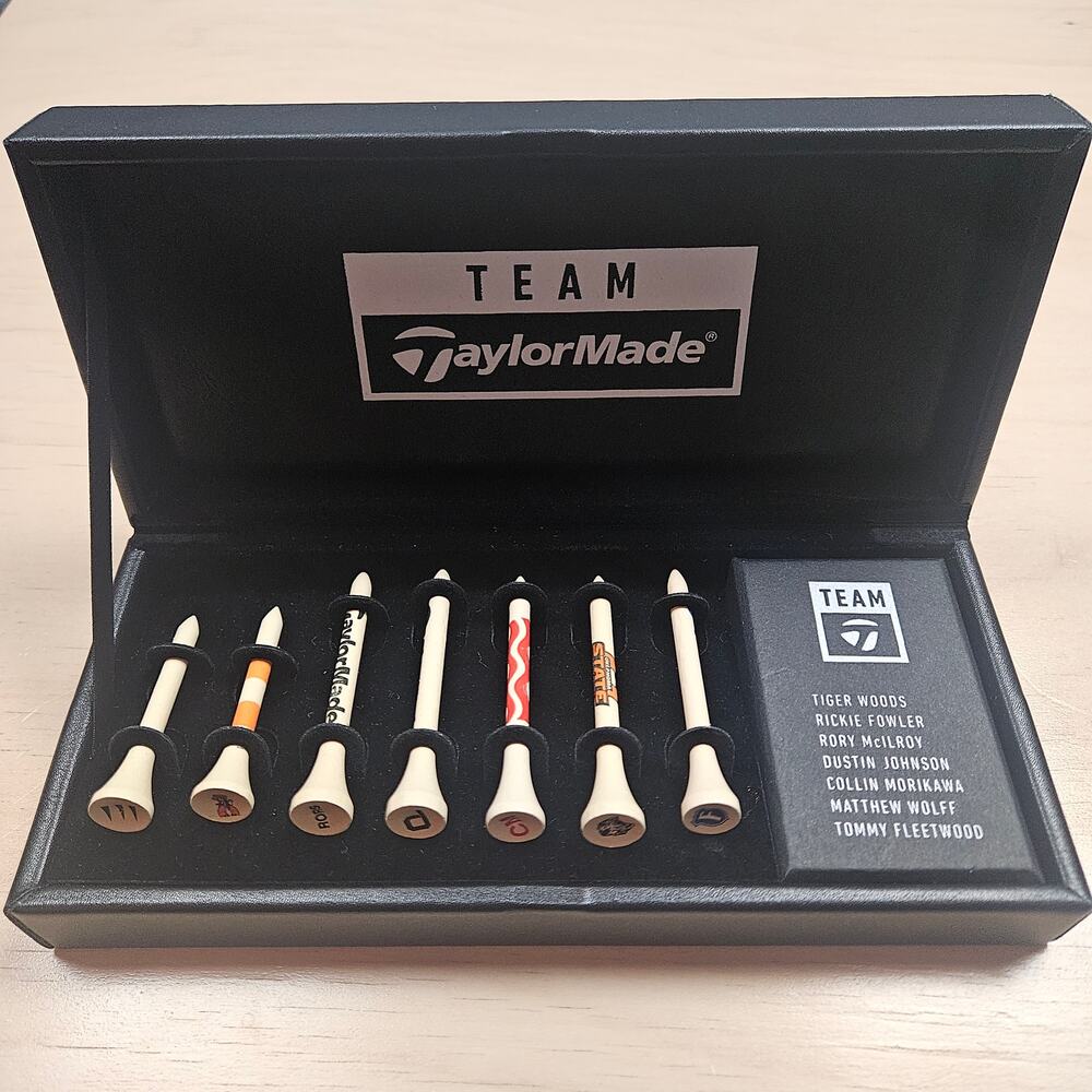 Boxed Team TaylorMade Collectible Golf Tee Set Tiger Rory DJ Wolff Rickie ......